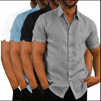 2020 Nové pánske Slim Fit Bavlna Bielizeň, košele Muž jednofarebné tričko s Krátkym Rukávom Letné Topy Bežné Ľanové košele M-3XL