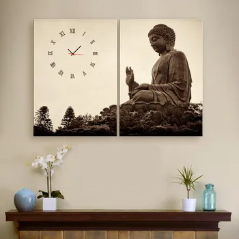 Doprava zadarmo E-HOME Obrie Buddha Hodiny v Plátno 2 ks nástenné hodiny