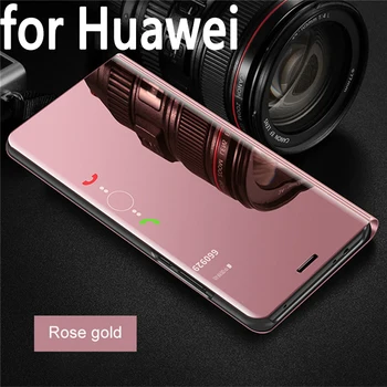 Smart Mirror Kože Flip Telefónu Prípade Huawei Honor 9 X Lite P Smart 2021 Luxusné Zrkadlo Shockproof Chrániť Coque Mate 40 Pro