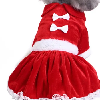 V zime Teplé Vianočné Šaty Krásne Červené Luk Šteňa Sukne Psa Čipiek, Bavlny Vianoce Psa Kostým yorkie Čivava, Oblečenie pre Mačky