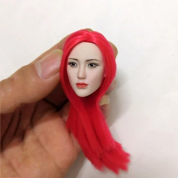 1:6 červené Dlhé Vlasy Ázijské krásy 1/6 Červené Dlhé Vlasy Vysadené Hlavu Sculpt Rezbárstvo Model Uchytenie 12
