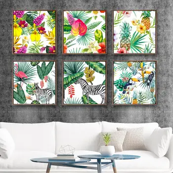 Domáce Dekorácie Maľovanie na Plátno Tlačiť Wall Art Obrázky Námestie Plagát Olej bez rámu Výkresy Tropických rastlín, Flamingo