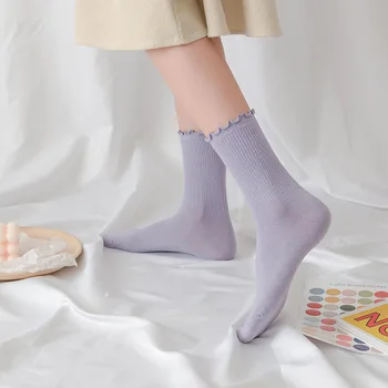10 ks = 5 párov Nové Ponožky Ženy Japonský Jeseň Zima Bavlnené Ponožky Farbou Drevené Ucho Zoskupovaní Ponožky Členok Ponožka