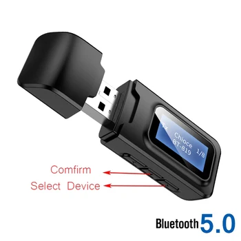 2 v 1, USB Bezdrôtový Adaptér s Bluetooth Funkcia 5.0 3.5 mm AUX Audio Prijímač, Vysielač Modul s LCD Displejom pre TV MP4