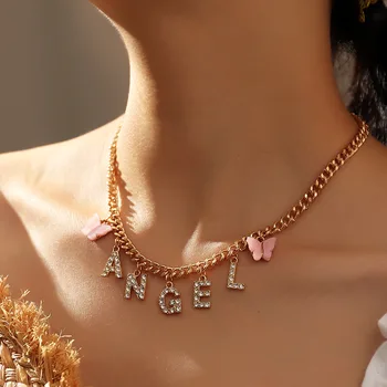 Módny Prívesok Motýľ Crystal List Náhrdelník 2020 Geometrické Zlatá Farba Reťazca Baby Angel Vintage Šperky Dievča Priateľ Dary