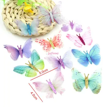 100KS Gradient Lesk Organza Textílie Motýľ Appliques 5cm Priesvitné Šifón Motýľ pre Party Dekor, Bábika Embellishment