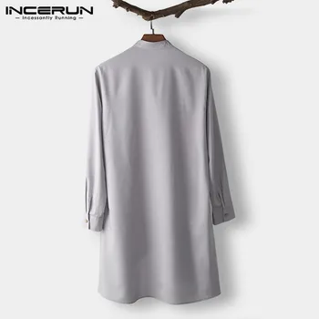 INCERUN 2021 Mužov Tričko Dlhý Rukáv Tlačidlo Islamskej Arabských Tričko Moslimské Oblečenie Mužov Nepravidelný Lem Pevné Ležérne Košele Mužov Oblek