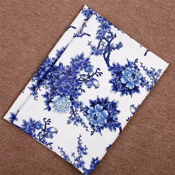 LEO&LIN Čínsky Štýl, Biela, Modrá Potlačené Tkaniny Oblečenia Národnej Štýl Modrá Pivónia Vtákov Tissus 50 cm