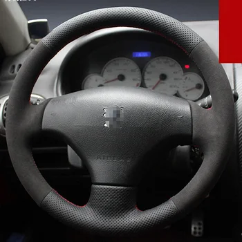 Volant Kryt pre Peugeot 206 Auto, Špeciálne Ručné stitched Black Čierny Semiš Kožené Poťahy