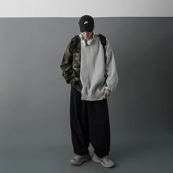 Kórejská Verzia Patchwork Kamufláž Vintage Nové Mužov Tričko Punk Štýl Stručný Hip Hop 2021 Teplé Oblečenie Harajuku Jeseň Streetwear
