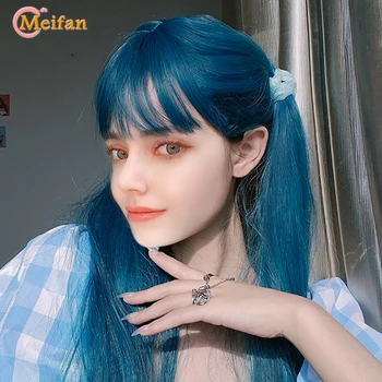 MEIFAN Cosplay Dlhé Rovné Lolita Harajuku Parochňu Ombre Ružová Syntetické Anime Žena Blue Golden White Blue Prírodné Falošné Vlasy