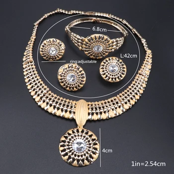 Svadobné Svadobné Šperky Sady Crystal Afriky Korálky Šperky Set Zlatá Farba Nigérijský Vyhlásenie Náhrdelník Nastaviť