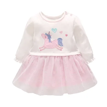 2019 Nová Jar, Jeseň Šaty Baby Girls Long-sleeve Jednorožec Oblečenie Novorodenca Roztomilý Poníka Láska Šaty Deti Princezná Šaty 3M-4t-taktné