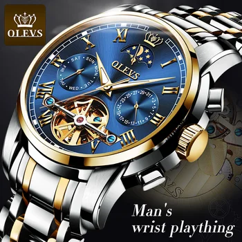 OLEVS Automatické hodinky Mužov Stianless Ocele Športové Nepremokavé Dátum Luxusné Mechanické Náramkové hodinky Fázy Mesiaca Montre homme Darčeky 6617