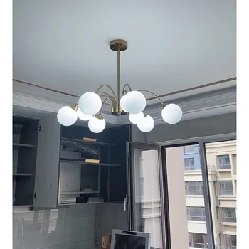 Moderné biele sklenené lustre obývacia izba mosadzný luster osvetlenie jedáleň stropný luster spálňa led kuchynské zariadenie