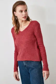 Trendyol ŽENY-Farba Rose Späť Sťahovacie Podrobné Knitwear Sveter TWOAW20FV0021