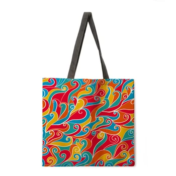 Akvarel olejomaľba tlač tote bag bielizeň textílie taška na bežné skladací nákupní taška vonkajšie plážová taška denne kabelka
