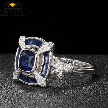 Duté Epoxidové modrý kruh krúžok 925 silver Blue Crystal Cz svadobné kapela krúžok Pre ženy, Svadobné prst Indické Šperky sapphire krúžok