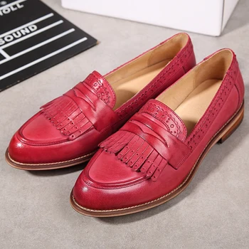 Skutočné ovčej kože dizajnér vintage yinzo dámy bytov topánky ručne vyrábané červená čierna béžová oxford topánky pre ženy 2020