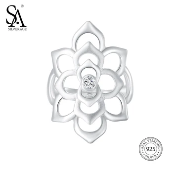 SA SILVERAGE 925 Sterling Silver Kvetinové Svadobné Nastaviteľné Prstene pre Ženy, Jemné Šperky, Módne Strieborné Veľké Ženy Otvoriť Krúžky