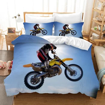 Yi Chu Xin 3D posteľná bielizeň Nastaviť Twin Veľkosť Obliečky Kryt Nastaviť Motocykel Tlač Deka Kryt a obliečka na Vankúš Posteľ Sady pre Chlapcov Dospelých