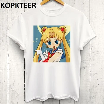 Nové Letné Sailor Moon Kawaii Harajuku T Shirt Ženy Ullzang Cute Cat Anime Vtipné Karikatúry, Mikiny 90. rokov Estetické Ženské