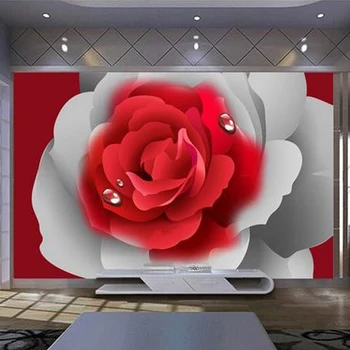 Vlastné 3D Fotografie Tapety 3D Stereoskopické Romantickej Červenej Ruže Kvet Nástenné Maľby Nástenné Obývacia Izba, Spálňa Tapety Domova