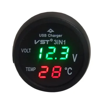 3 v 1 pre Digitálne LED auto Voltmeter Teplomer Auto Auto USB Nabíjačka 12V/24V Teplota meradla, Voltmeter Cigaretový Zapaľovač CZ