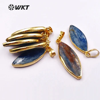 WT-P574 Prírodné Zlato kov ū kameň prívesok modrá kyanite kameň prívesok pre ženy