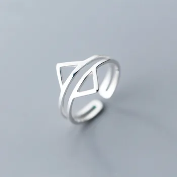 INZATT Reálne 925 Sterling Silver Geometrické Línie Trojuholník Otvorenie Krúžku Pre Ženy Duté Krúžok Jedinečný Jemné Šperky Minimalistický Darček
