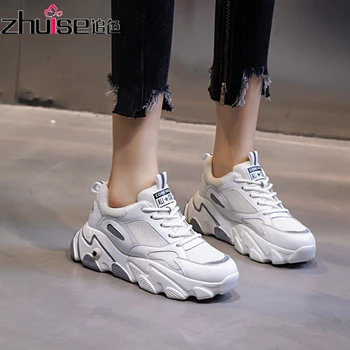 2020 nové športové topánky ženy kórejská verzia bežné hrubé-soled staré topánky dámske jeseň zvýšiť kožené dámske topánky summe