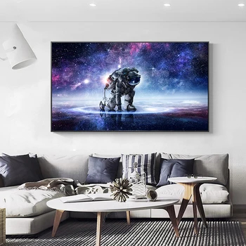 Astronaut farba hviezdne nebo Obrázok na stenu Plagát maľovanie obývacia izba, spálňa, izba hlavu Plátno na Maľovanie na Stenu Umenie nástenná maľba