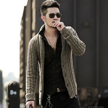 Pánske svetre muž V krku zimné Cardigan mužov Knitwear Sveter Slim Bežné kabát značky cardigan masculino móda jeseň J281-2