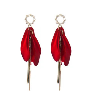 2020 Nový Príchod Akryl Vintage Červená Petal Dlhý Strapec Visieť Náušnice Pre Ženy, Elegantná Móda Crystal Prívesok Šperky