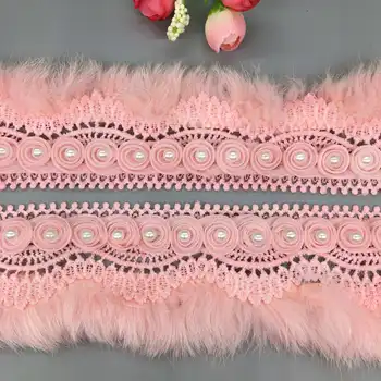 2 Metrov 8 CM Ružová Pom Pom 3D Kvetinové Vlny Čipkou Trim Pearl Pompom Fringe Šitie Čipky Stuhou Textílie Ručné Svadobné Šaty Plavidlá