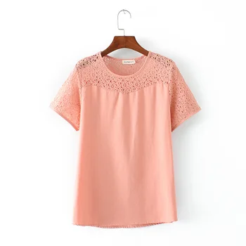 Plus veľkosť vyšívané ženy topy krátky rukáv 2018 letné t-shirt voľné basic tričko čipky duté z tee tričko femme 4XL