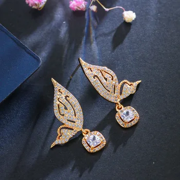 ThreeGraces Žiarivé Žlté Zlato Farebný Motýľ Nacklace Náušnice Šperky Set Cubic Zirconia Crystal Ženy Príslušenstvo JS099