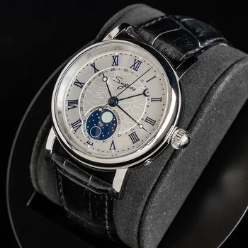 Sugess HI-poraziť Automatické mechanické hodinky mužov seagull pohyb ST2108 moonphase top náramkové hodinky s RETRO HODINKY kožené darček