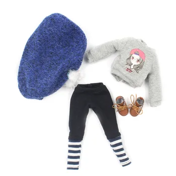 Oblečenie pre Blyth bábika Sivý Sveter a tesné nohavice s klobúk oblek pre 1/6 BJD azone ľadovej dbs
