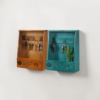 Drevené Kľúča Držiteľa Box so 6 Háčikmi na Stenu Handmade s Rustikálny Povrch pre Domova WF