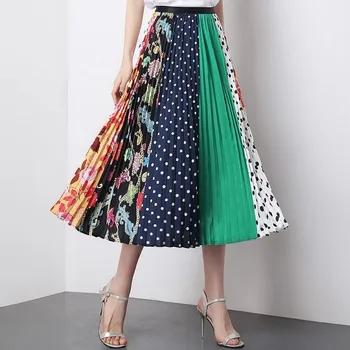 Dámske Trendy Tlač na Kvetinový Maxi Sukne Bežné Skladaný A-line Sukne
