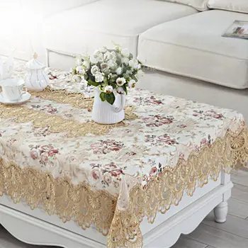 Luxusné výšivky, Čipky zlato Okrúhly Obrus Svadobné čaj obrus Kryt kvet TV vzťahuje na gauč uterák chladnička HM168