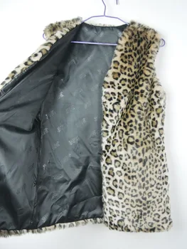 Jeseň zima dlho umelú kožušinu vesta teplá vesta žena plus veľkosť vesta bunda Leopard vesta