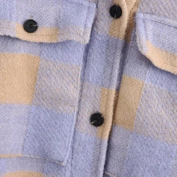 Ženy, voľný čas fialová koberčeky voľné vlnené tričko bunda žena dvojité vrecká nadrozmerná outwear kabát chic dlhý rukáv topy CT387