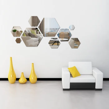 12PCs Geometrické 3D Hexagon Zrkadlo na Stenu-Nálepky Domova Zväčšiť Obývacia Izba Odnímateľné Bezpečnostné 4 Veľkosti, DIY samolepky na Stenu