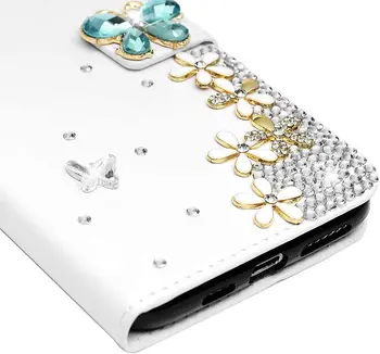 Diamond Blue Butterfly Kvet Flip Peňaženky Karta, Slot Kožené Puzdro Pre Samsung Galaxy Note 20 10 9 8 S20 Ultra S10 S9/8 Plus