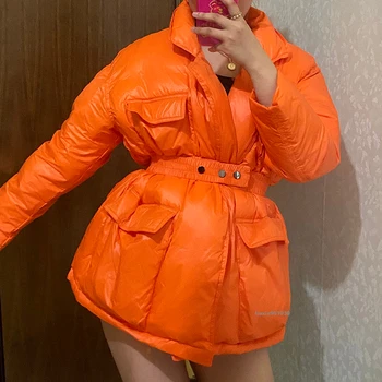 2020 Zimná Bunda Módy Nové Žien Nadol Bunda Jednoduchý Dizajn Coats Orange s pásom Teplé Zahustiť Bežné snehu Dolu Bundu YRF105
