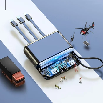 20000mAh Power Bank Externá Nabíjačka Batérií Mini Powerbank Postavený v Kábel Pre Huawei Xiao iPhone 11 Samsung S10 S20 Poverbank