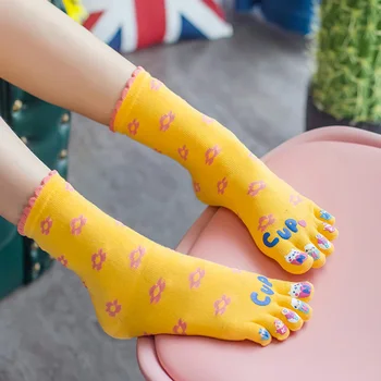 Bavlna Päť Prstov Ponožky Cartoon Split 5 Prst Ponožky Kawaii Ženy Bavlnené Ponožky