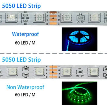 LED Pásy Svetlo RGB 5050 SMD 60LED/M Vodotesný Flexibilný Lampa Farby Premenlivé Flexibilné 5M 10 M 15M 20 M Diaľkový ovládač + Energie